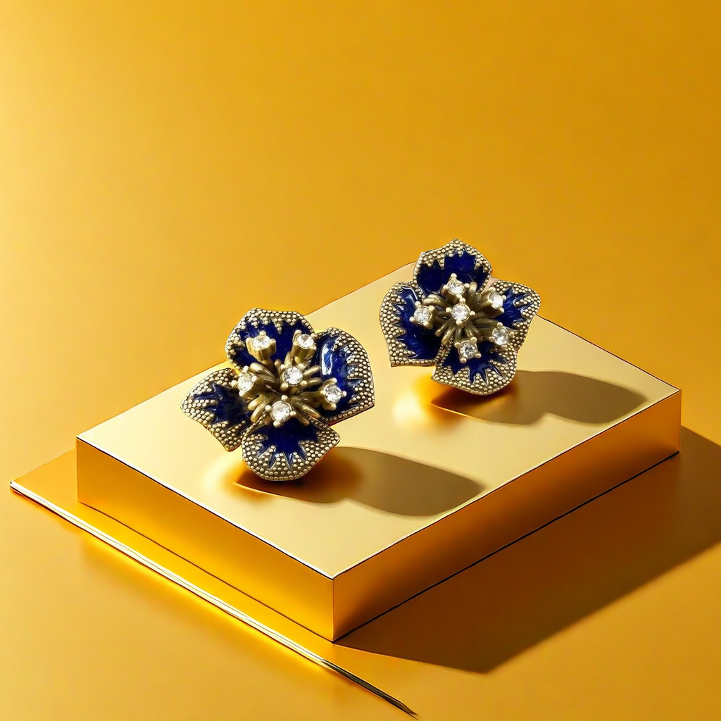 【SUGEBEINI】 Deep Sea Blue Enamel Cluster Vintage Earrings, Enamel Diamond Vintage Earrings, Orchid Gilt Flower ZEH00172 Application Scenario