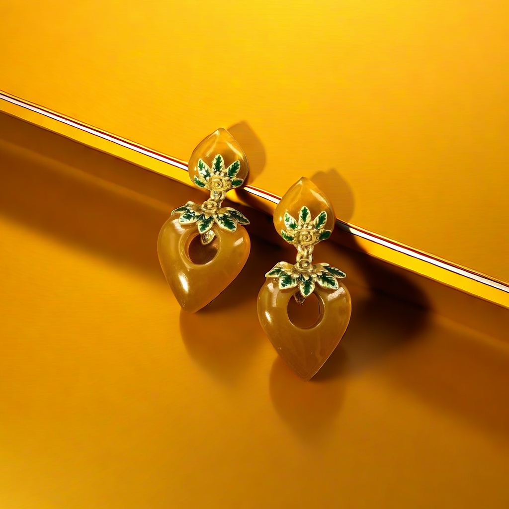 【SUGEBEINI】 Vintage Amber Yellow vintage flower Leaf hollowed-out earrings Amber Yellow flower leaf earrings ZEH00186 Specification image