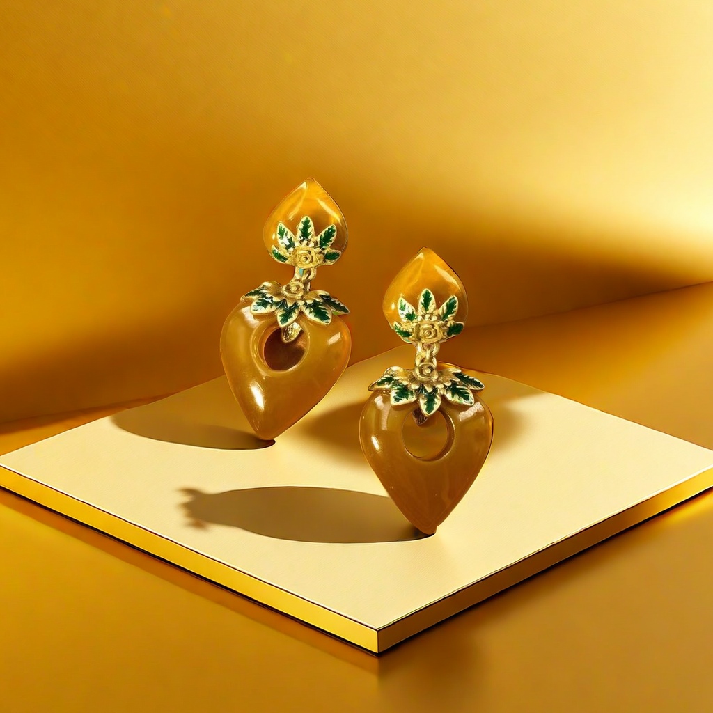 【SUGEBEINI】 Vintage Amber Yellow vintage flower Leaf hollowed-out earrings Amber Yellow flower leaf earrings ZEH00186 details Picture