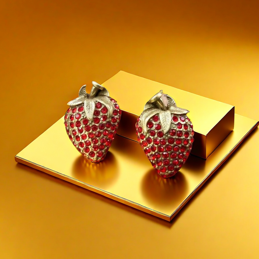 【SUGEBEINI】 Retro red strawberry stud earrings with a sweet and cool style, vintage full-diamond strawberry ZEH00193 Application Scenario
