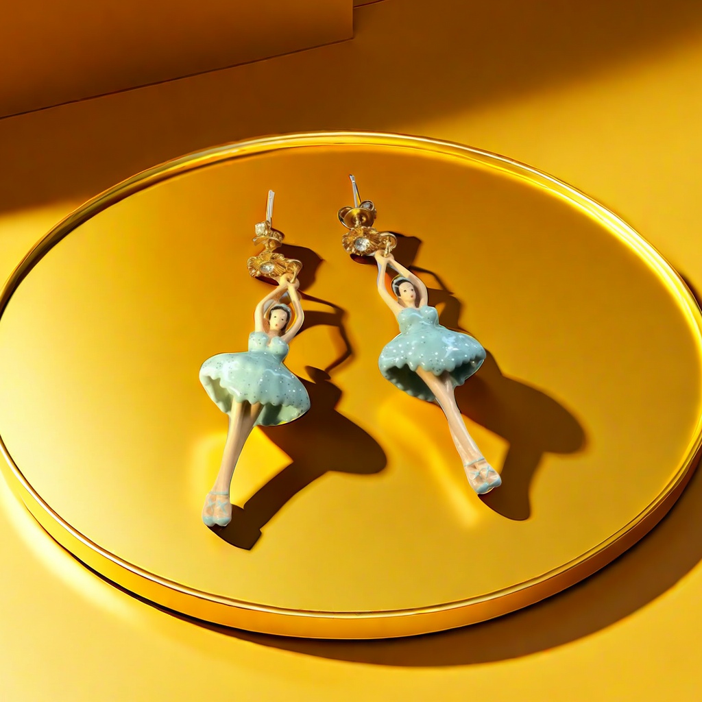 【SUGEBEINI】 Light blue gauze ballet stud earrings in the style of vintage ballet dancers and ballet girls ZEH00220 details Picture