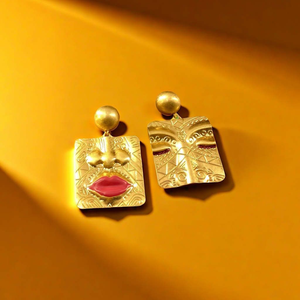 【SUGEBEINI】 European and American retro style fashionable facial features and face relief, unique French style geometric asymmetrical earrings ZEH00267 Application Scenario