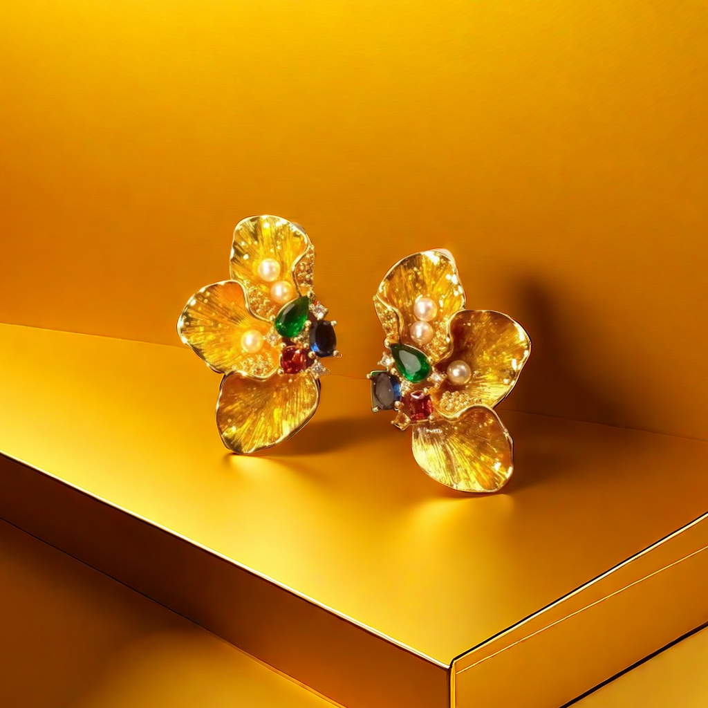 【SUGEBEINI】 Retro high-end, light luxury, Chinese-style stud earrings with a court style, slightly inset zircon petal stud earrings ZEH00310 Application Scenario
