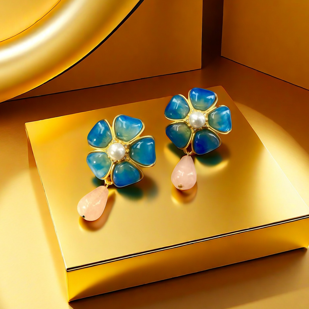 【SUGEBEINI】 Retro court-style floral stud earrings with a niche design and a sense of sophistication. Colorful floral stud earrings ZEH00317 details Picture