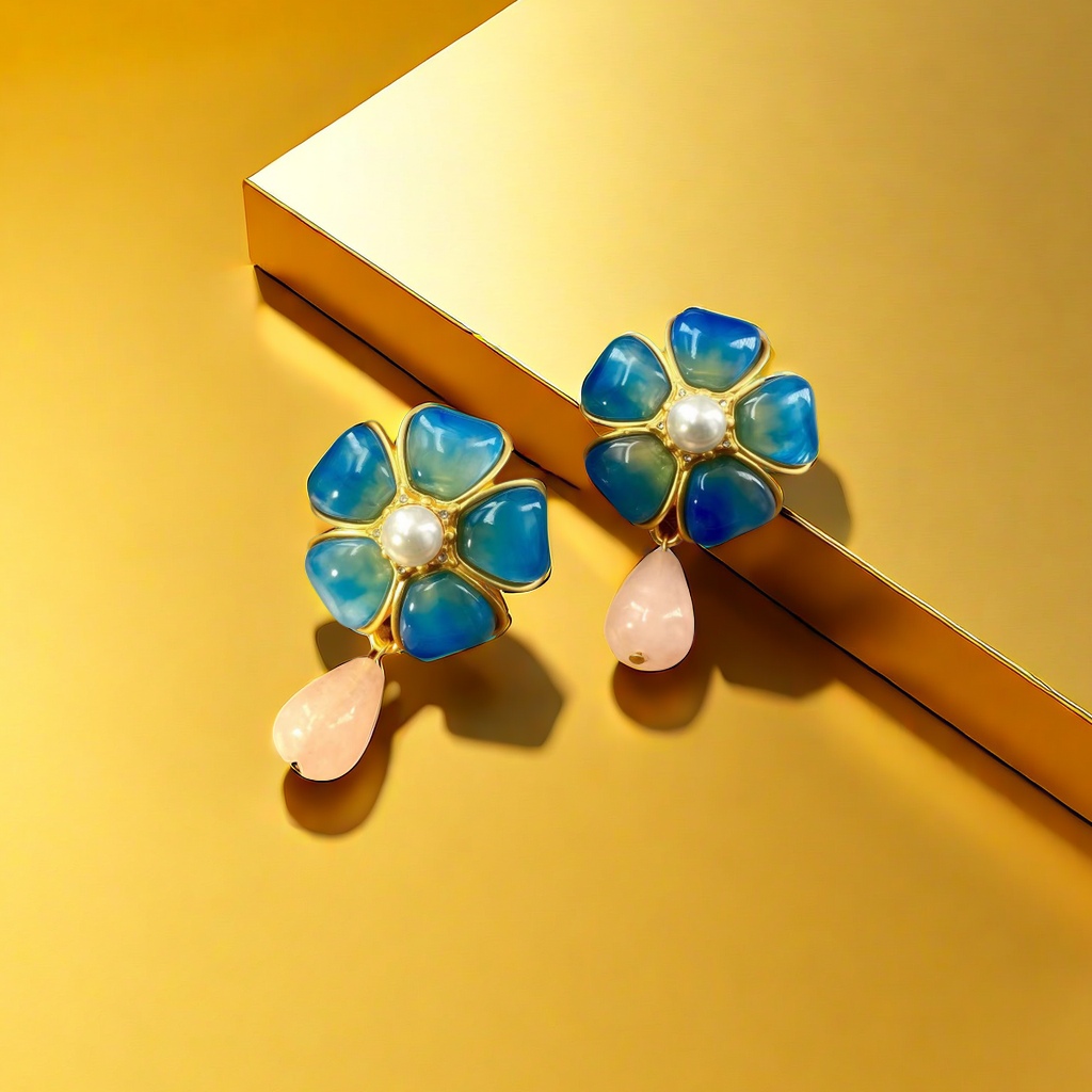 【SUGEBEINI】 Retro court-style floral stud earrings with a niche design and a sense of sophistication. Colorful floral stud earrings ZEH00317 Specification image