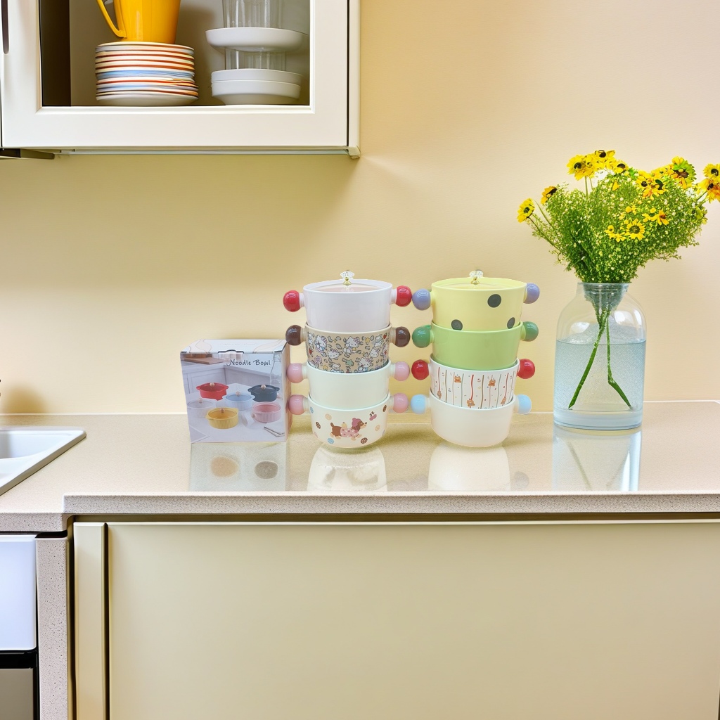 Colorful cartoon pattern covered bowl, cute and portable children's tableware in bowl shape