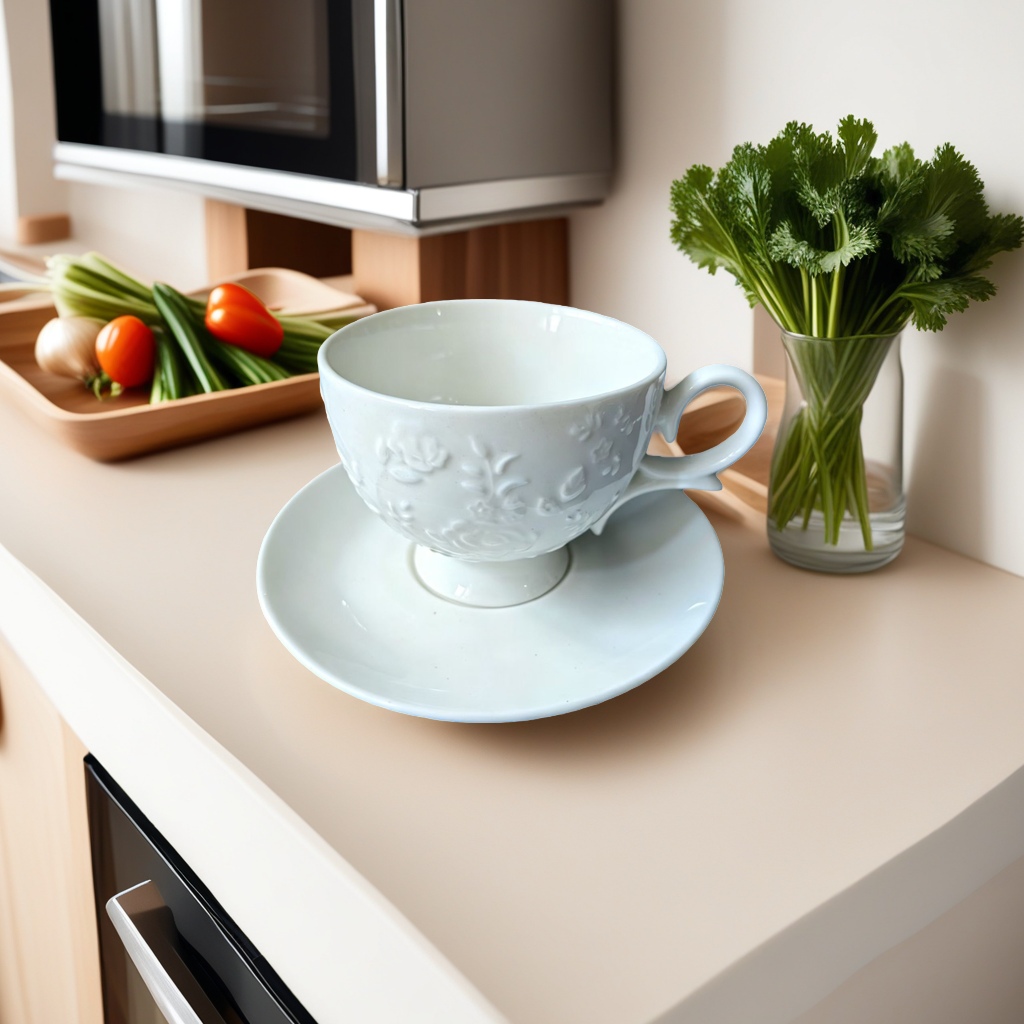 白色陶瓷咖啡杯碟套装简约大气现代陶瓷咖啡杯家居日用