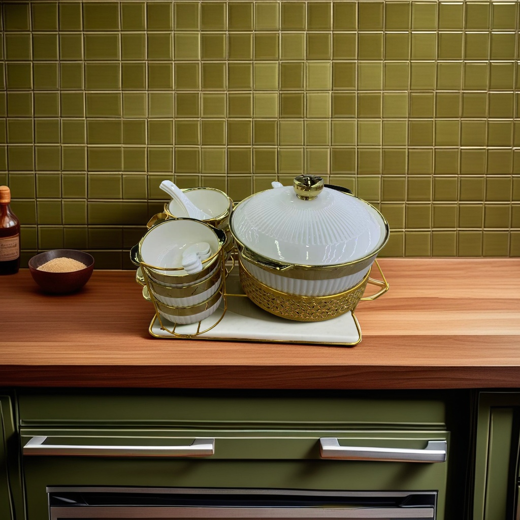 Golden-framed ceramic tableware set for home exquisite gift combination details Picture