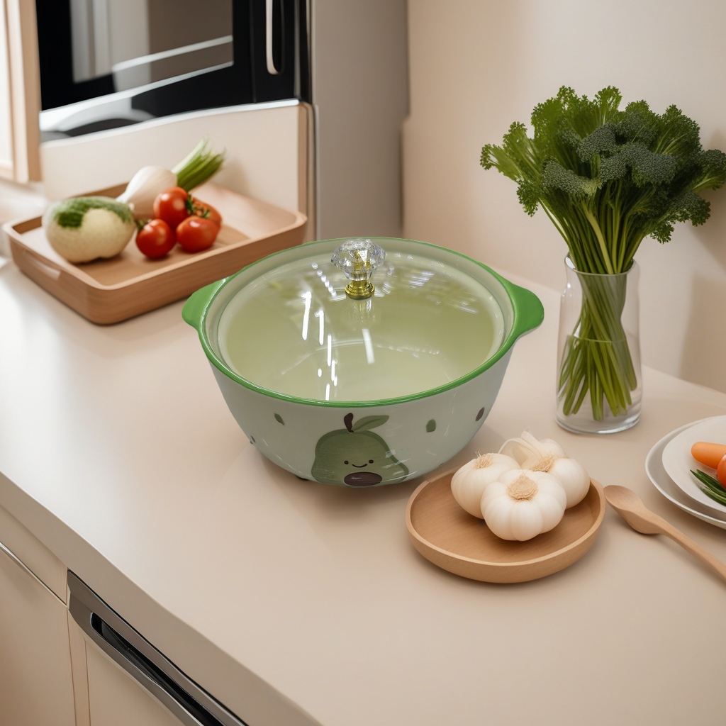 This green-framed ceramic pot with a pear pattern is durable and non-stick, ensuring healthy cooking Specification image