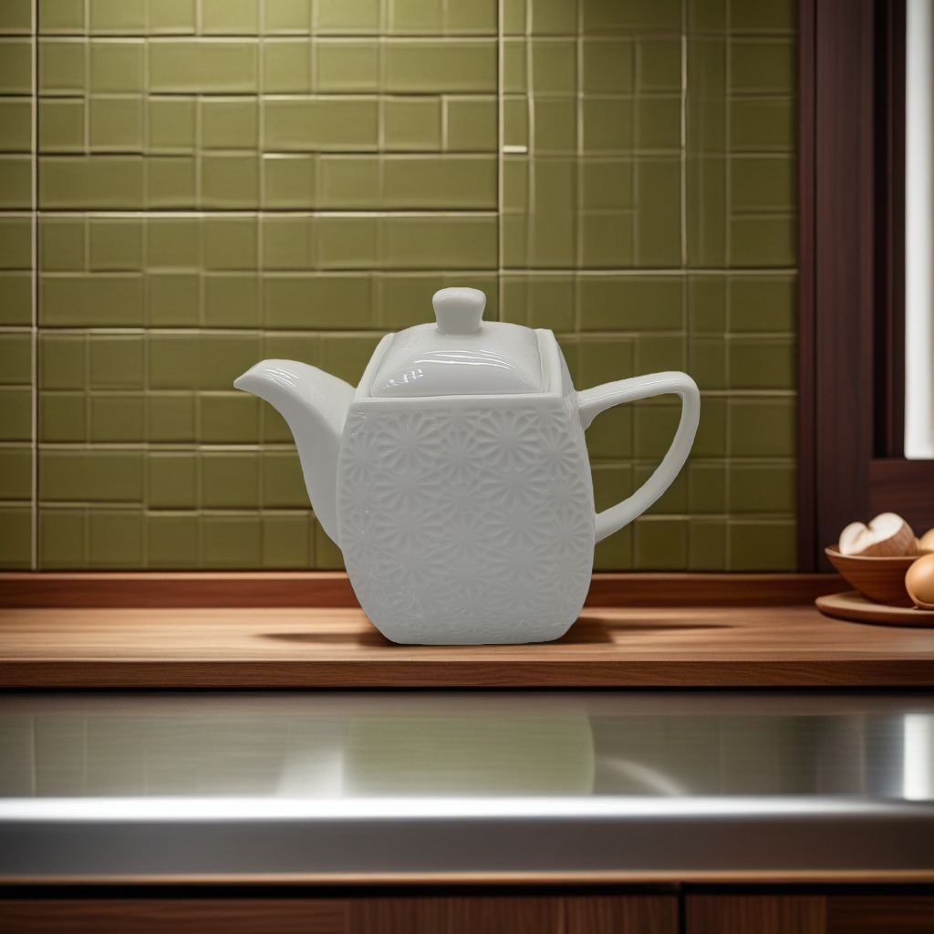 A simple Nordic-style white ceramic teapot and tea set for home use details Picture