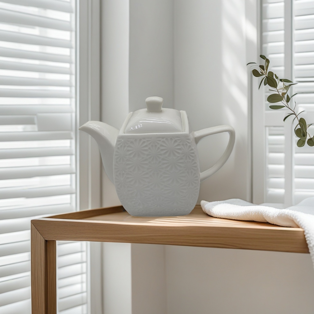 A simple Nordic-style white ceramic teapot and tea set for home use Application Scenario