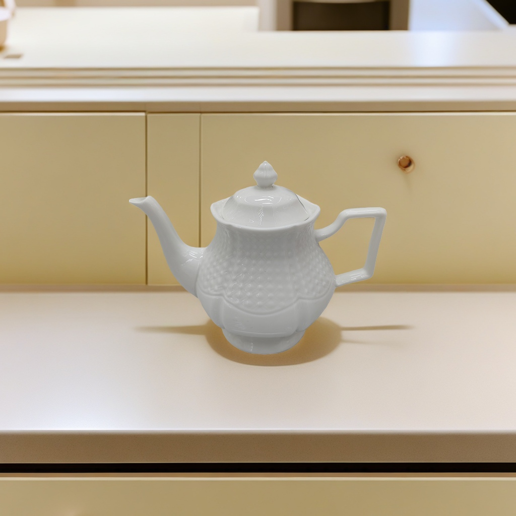 White ceramic teapot, a daily household teapot for brewing, a warm tea set, and a family teapot details Picture
