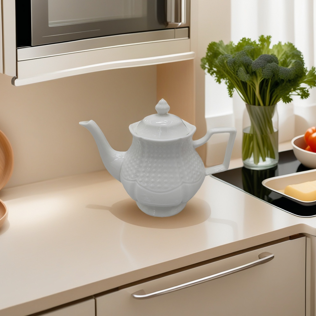 White ceramic teapot, a daily household teapot for brewing, a warm tea set, and a family teapot Specification image