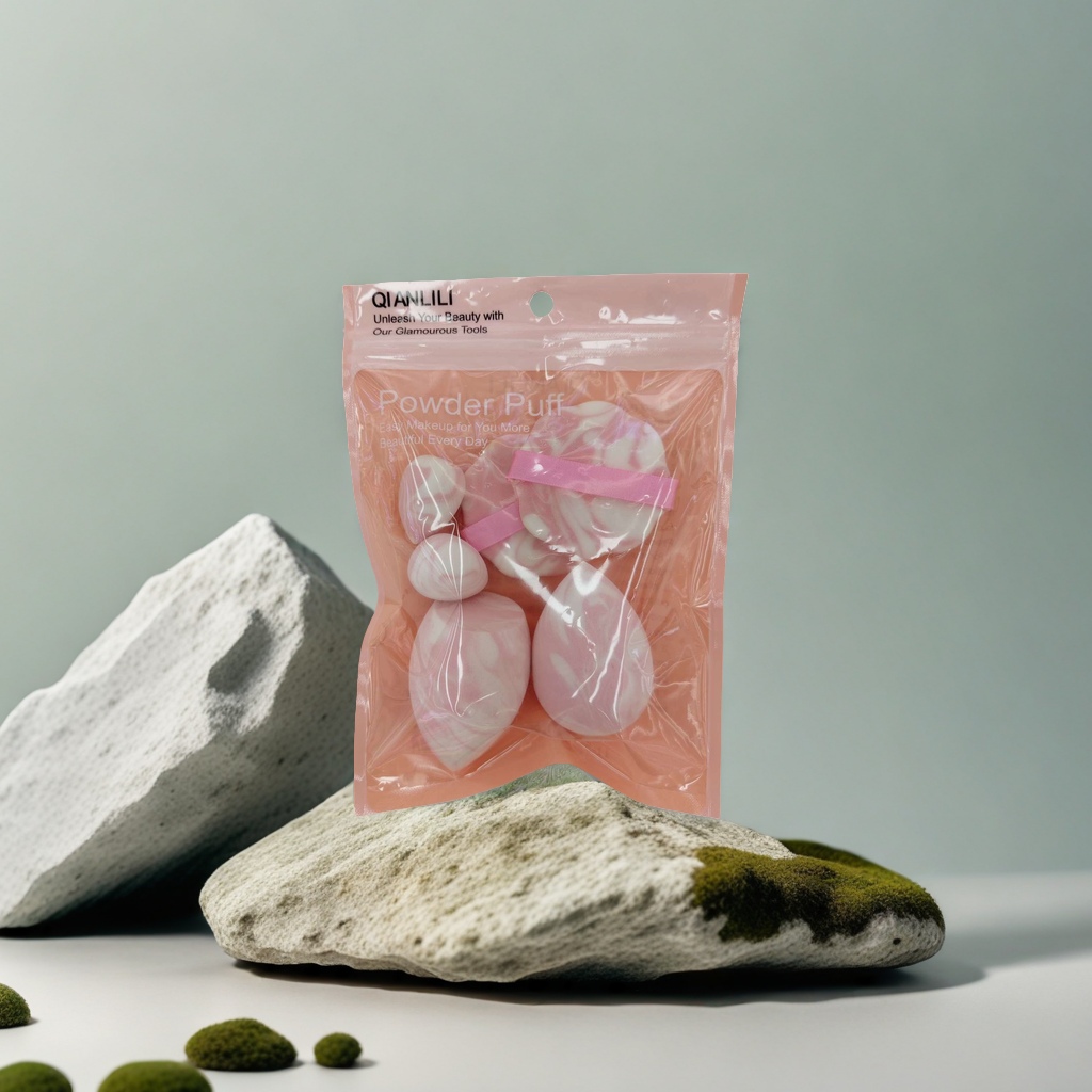 Pink packaging bag powder puff set, soft mist makeup effect powder puff combination, beauty tools 110905724 Application Scenario
