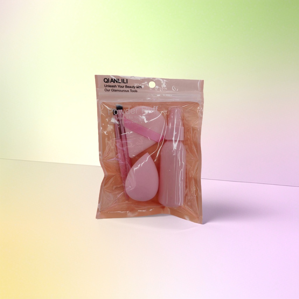 Pink makeup tool set: Powder puff, makeup brush, spray bottle 111714754 Application Scenario