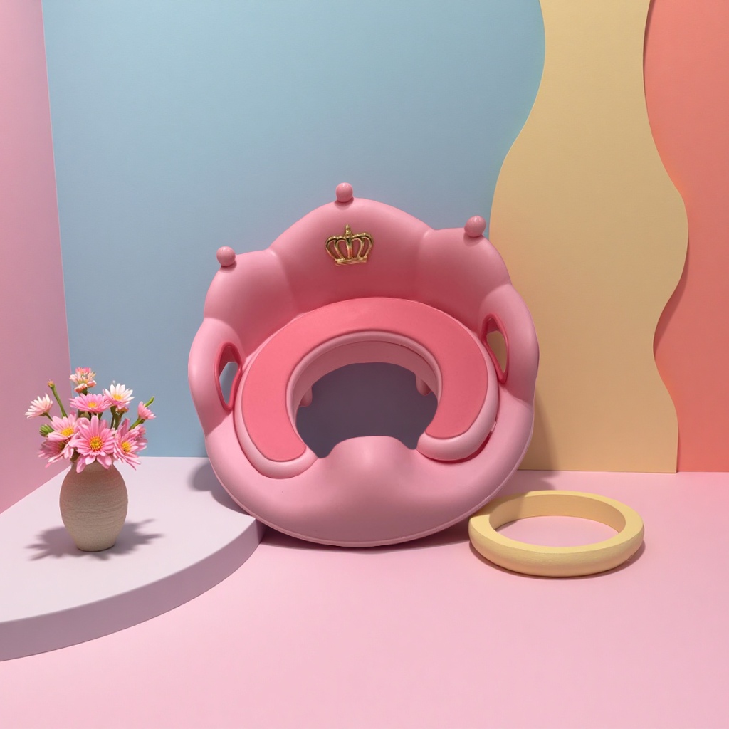 A pink crown-shaped children's toilet