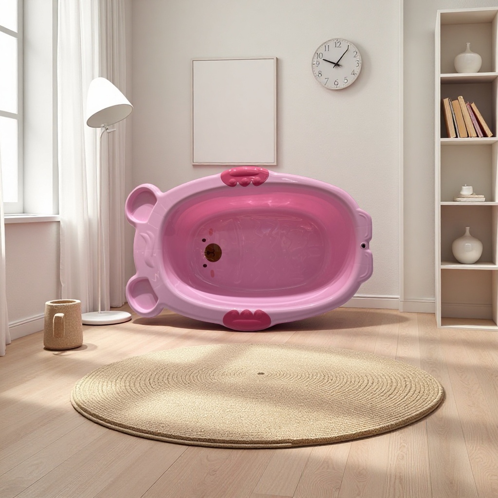 Pink bear-shaped baby bathtub, baby cartoon
