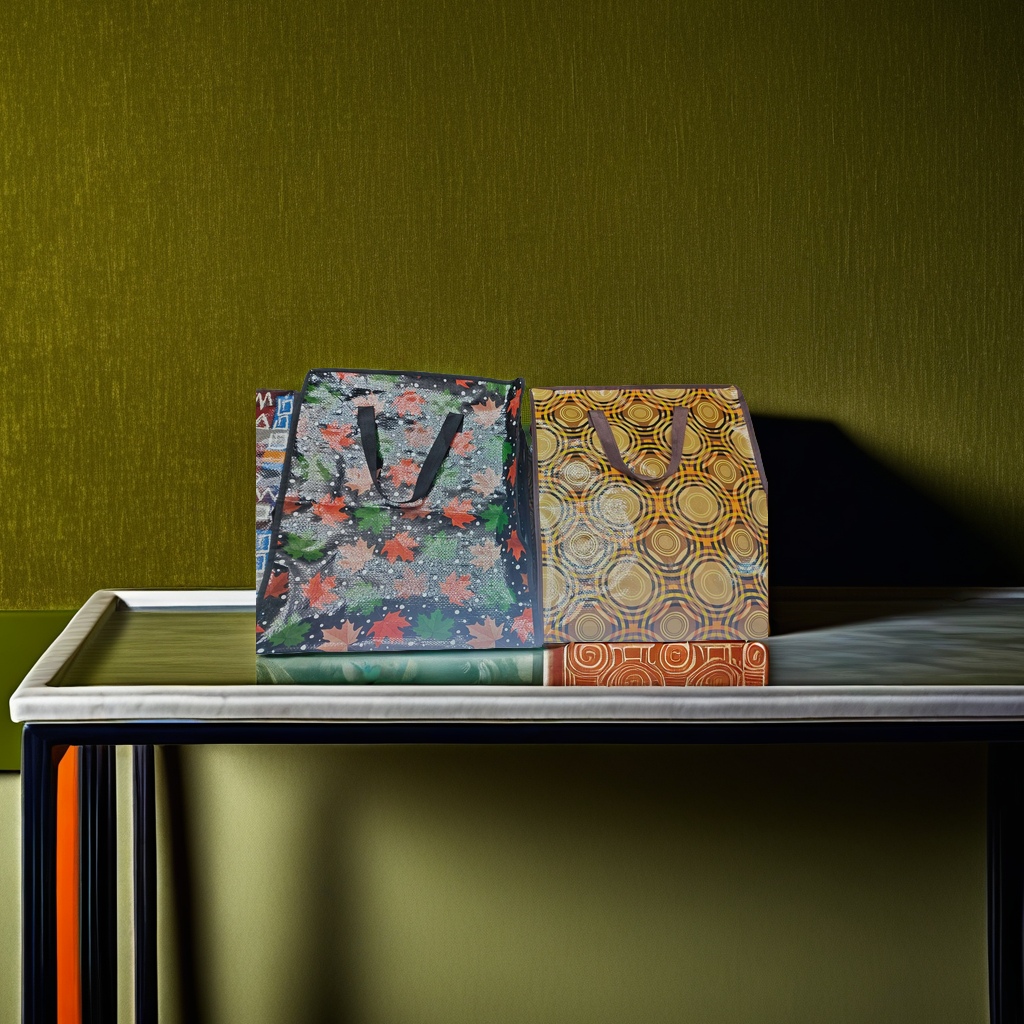 The pattern handbag is simple, environmentally friendly and reusable packaging bag. 152915718