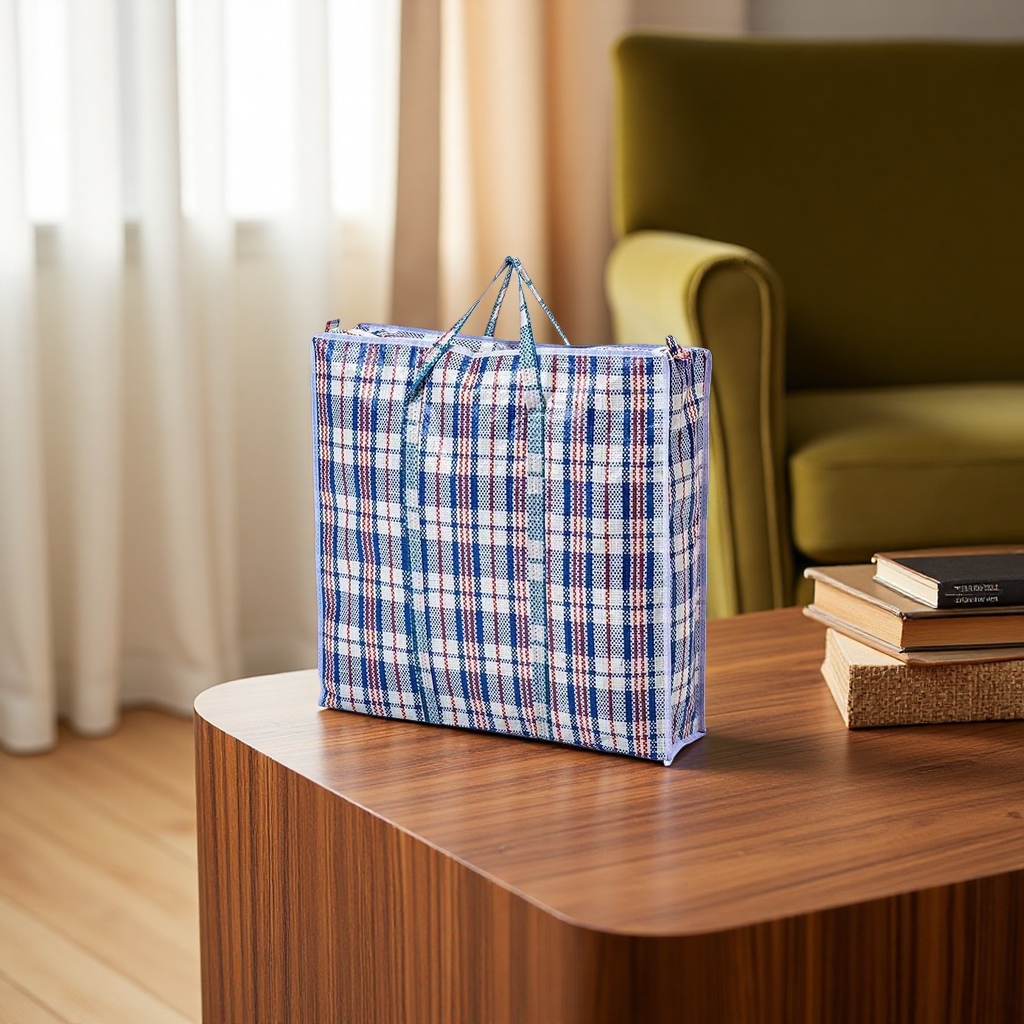 The large-capacity shopping bag with a checkered pattern is simple, fashionable and reusable Application Scenario