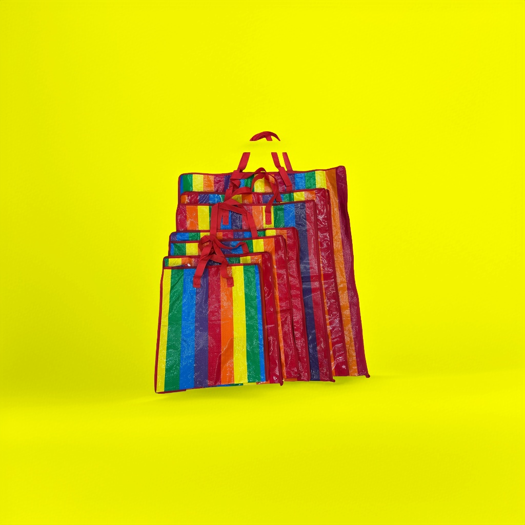 Rainbow striped PP woven bag storage bag, large capacity, reusable, dust-proof and moisture-proof Specification image