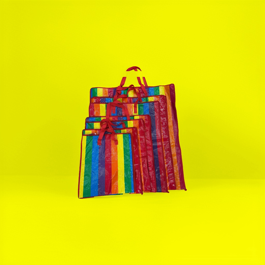 Rainbow striped PP woven bag storage bag, large capacity, reusable, dust-proof and moisture-proof details Picture