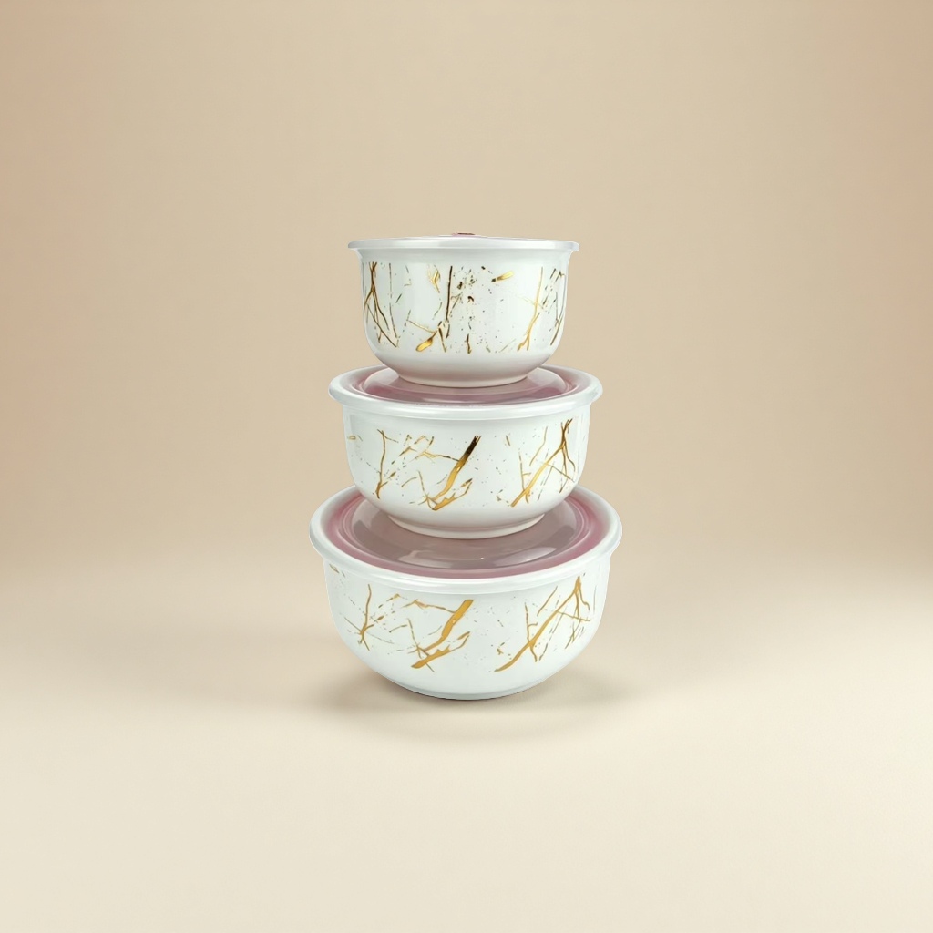 装饰性金色裂纹图案陶瓷保鲜碗套装陶瓷餐具套装陶瓷碗