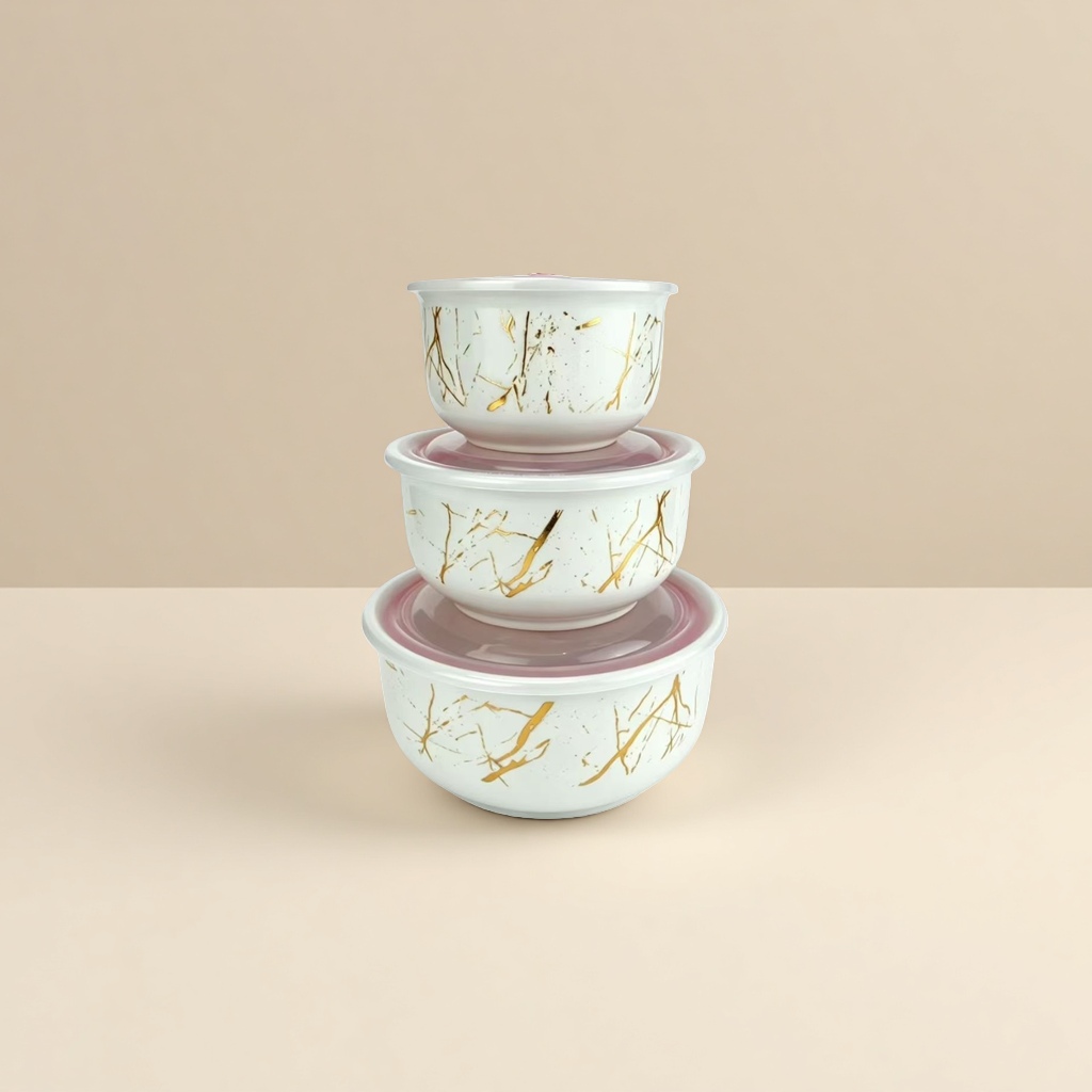 Decorative golden crack pattern ceramic fresh-keeping bowl set, ceramic tableware set, ceramic bowl details Picture
