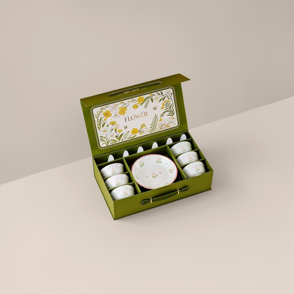 Green gift box tableware set, home gift set, combination set, portable storage box Specification image