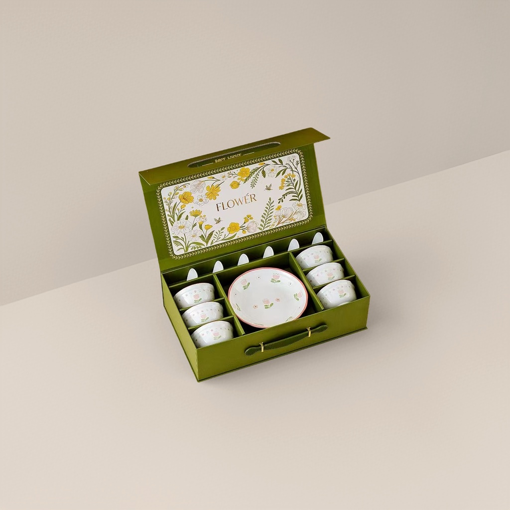 Green gift box tableware set, home gift set, combination set, portable storage box details Picture