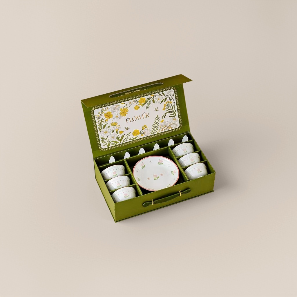 Green gift box tableware set, home gift set, combination set, portable storage box Application Scenario