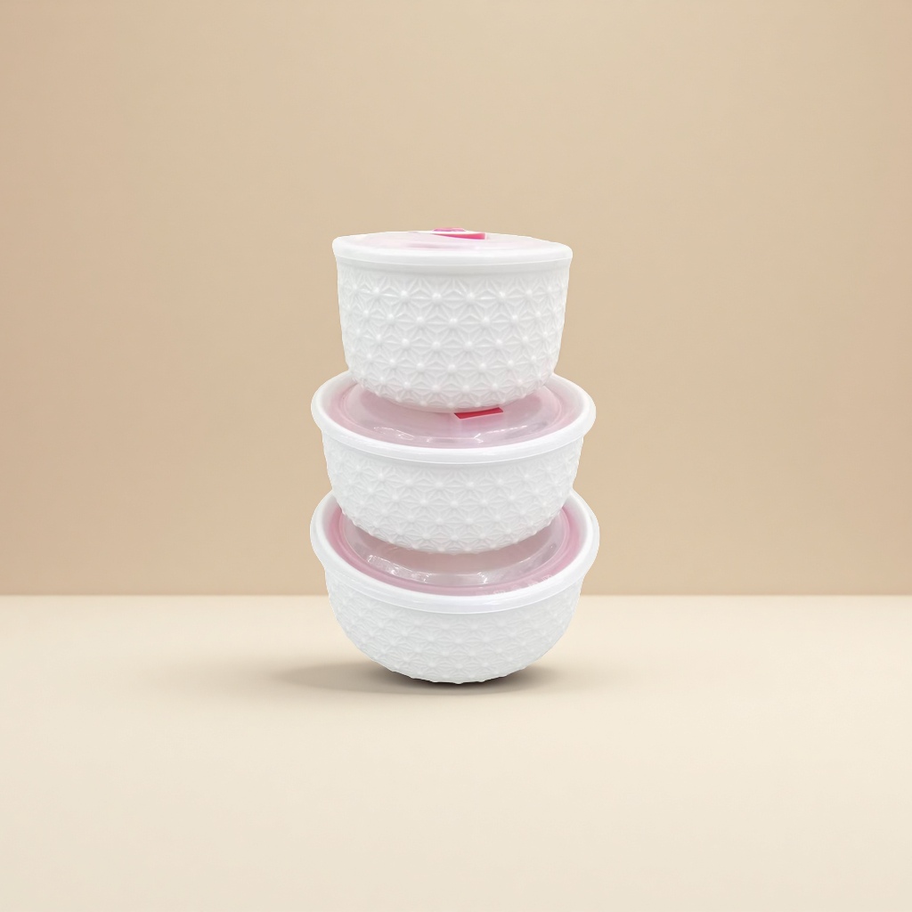 White storage bowl set with pink lid, ceramic bowl, fresh-keeping bowl, food storage bowl Specification image