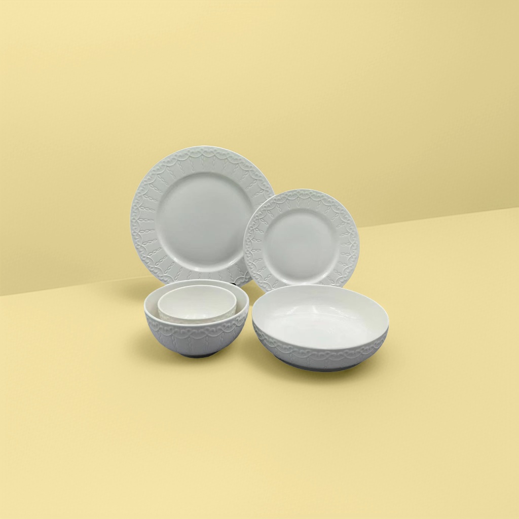 White ceramic tableware plates and bowls, home simple dining plate set, ceramic plates details Picture