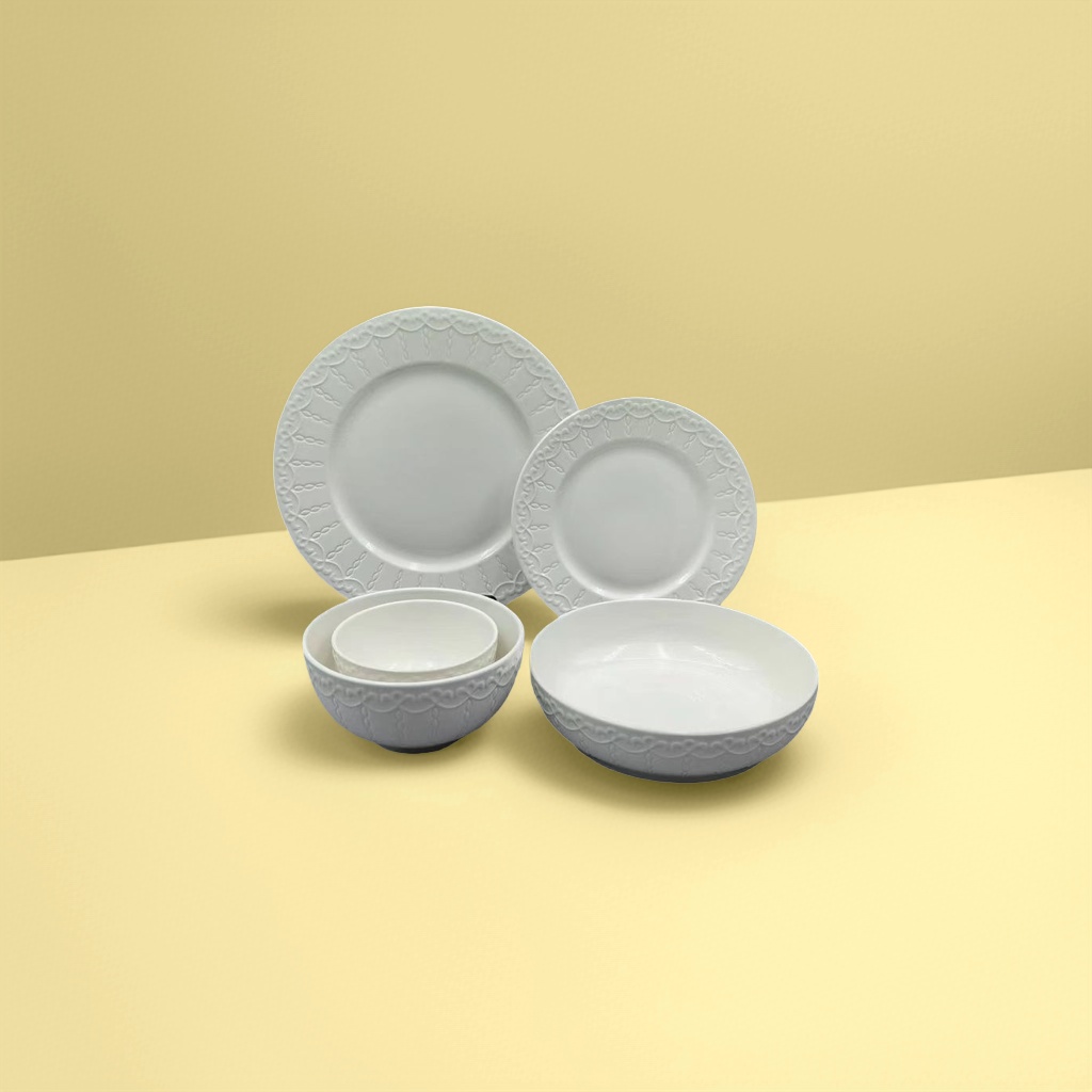 White ceramic tableware plates and bowls, home simple dining plate set, ceramic plates Specification image