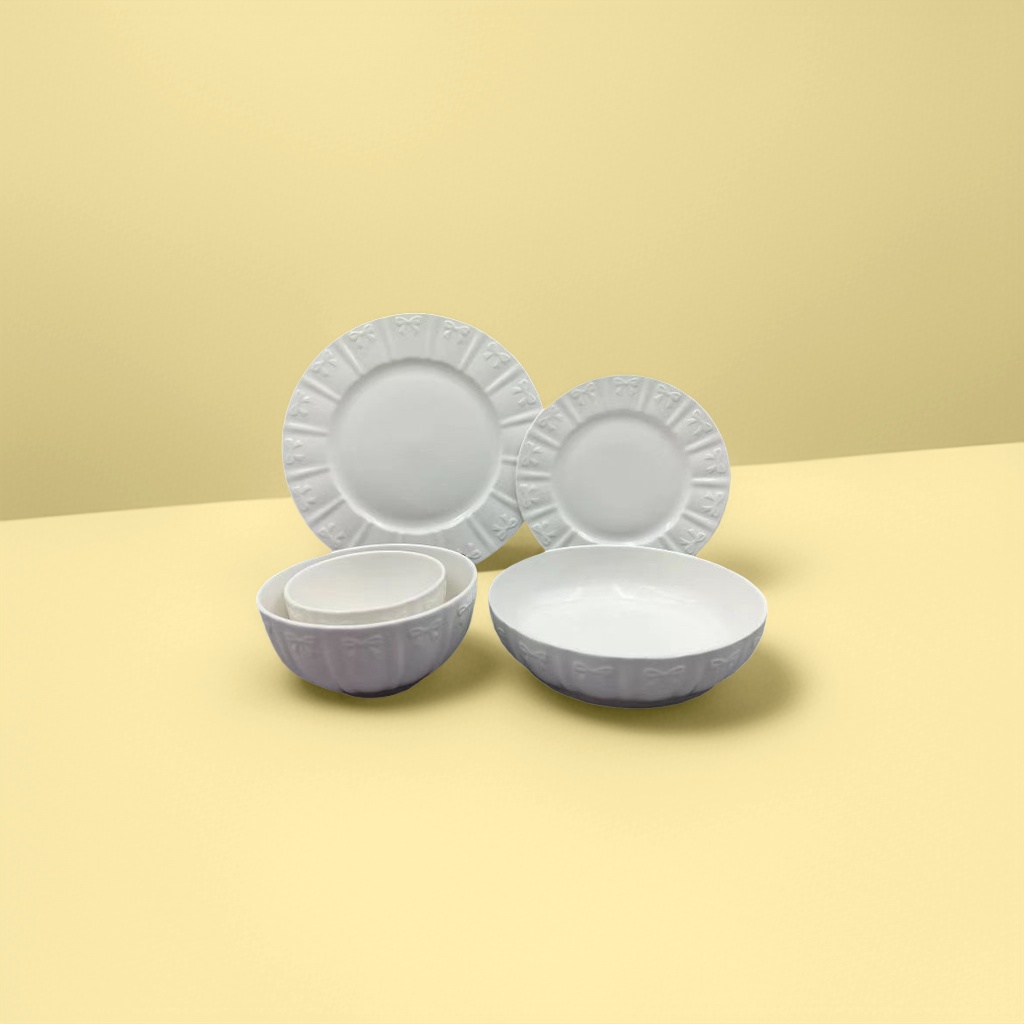 White ceramic tableware, plates and bowls, household simple daily kitchenware factory direct sales, export ceramic plates with foreign codes Application Scenario