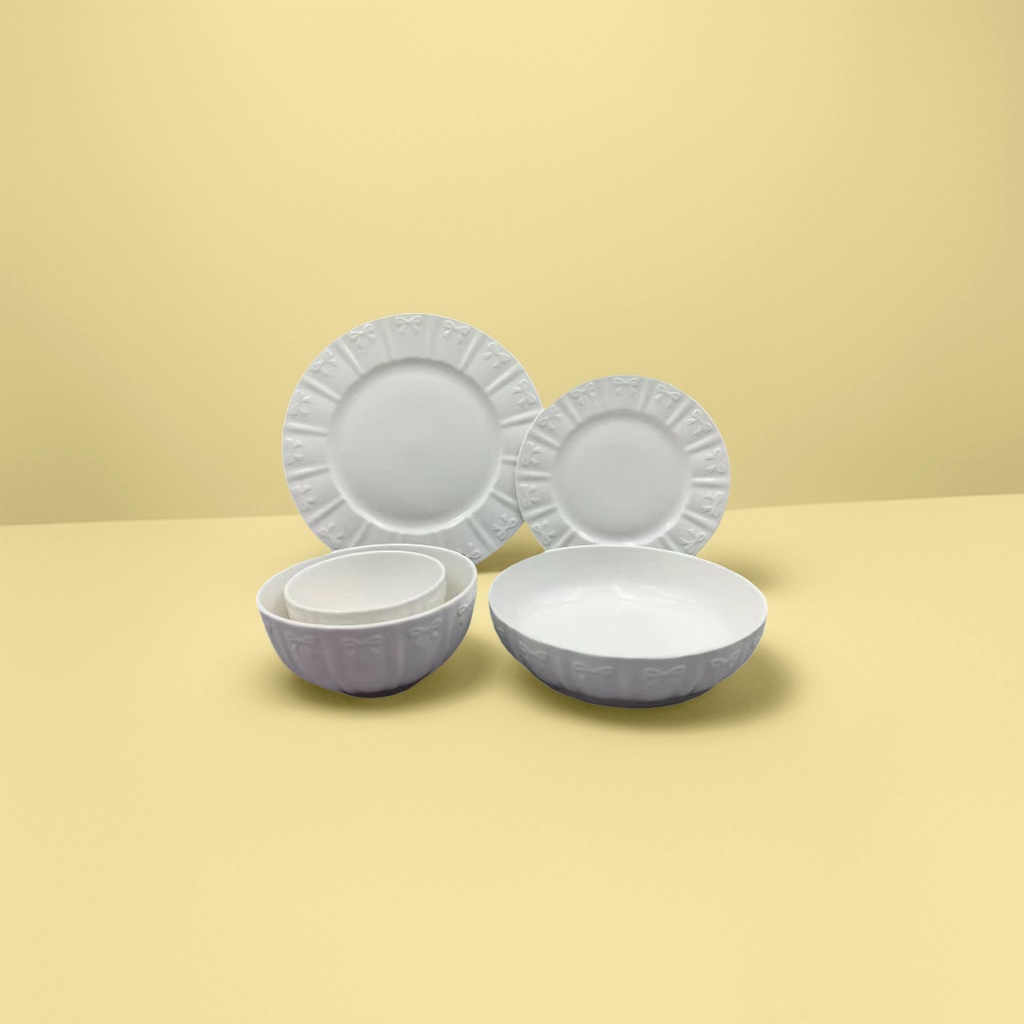 White ceramic tableware, plates and bowls, household simple daily kitchenware factory direct sales, export ceramic plates with foreign codes