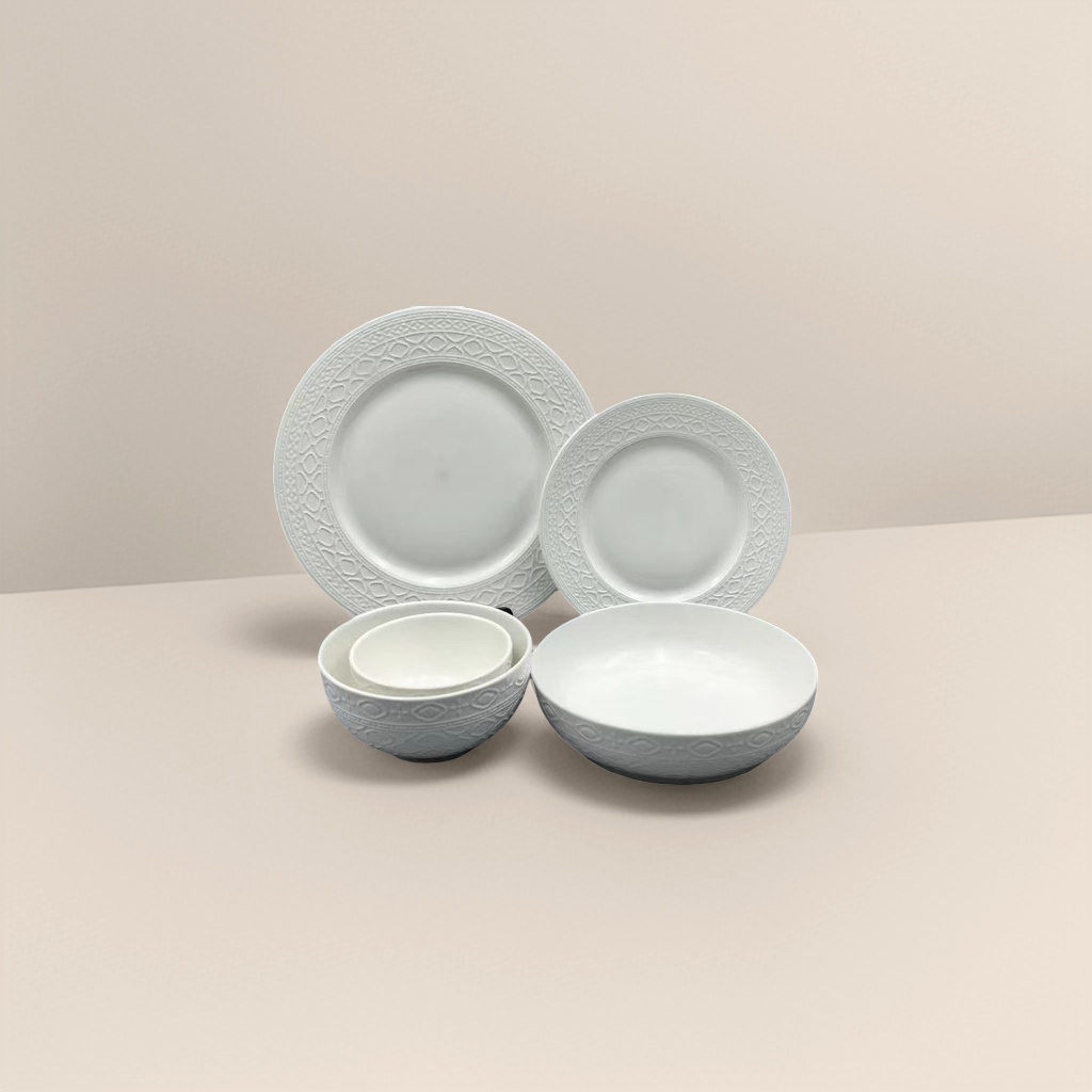 White ceramic tableware plates and bowls, a simple home dinner plate set details Picture