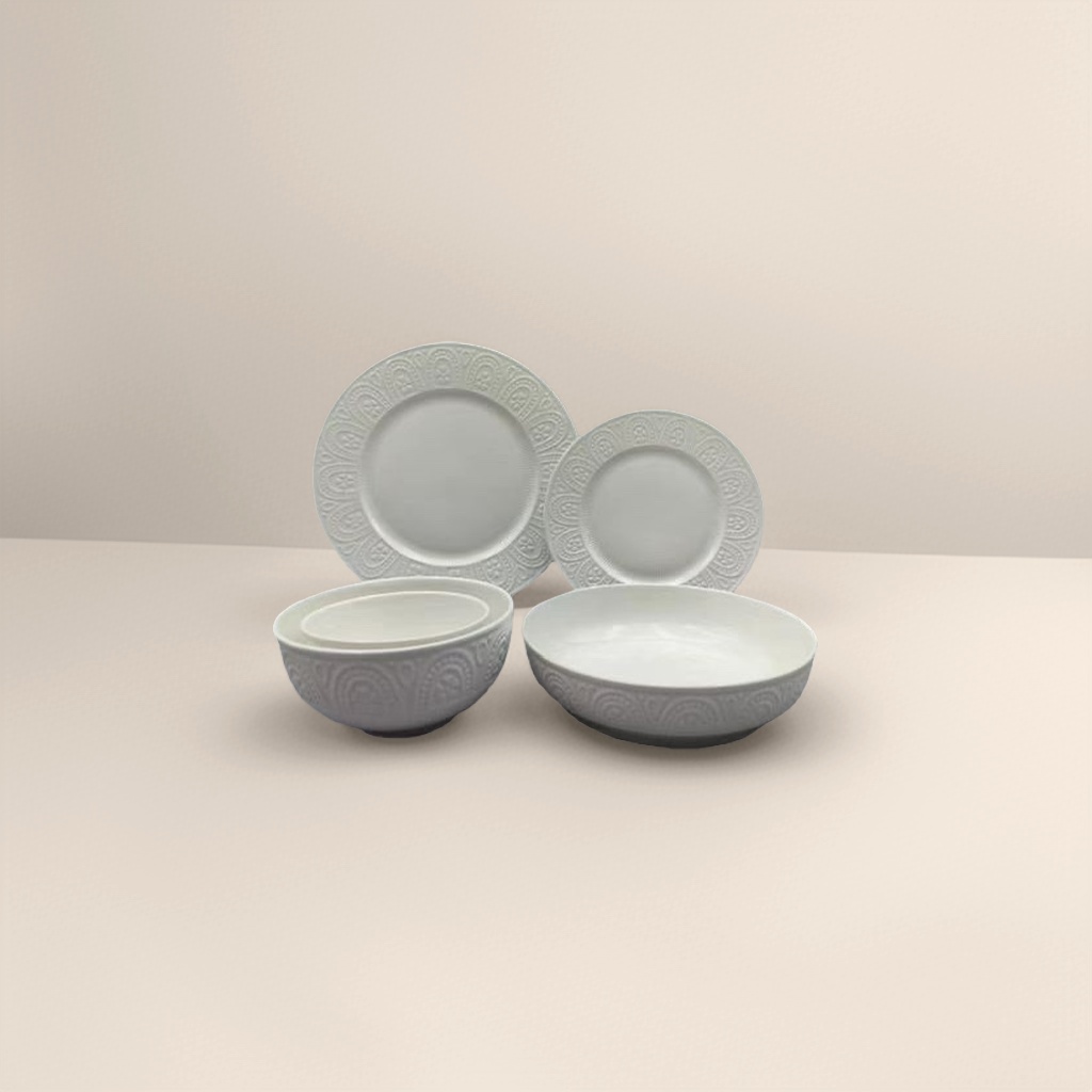 White ceramic tableware plate and bowl set for home use, simple dining plate and bowl set Specification image