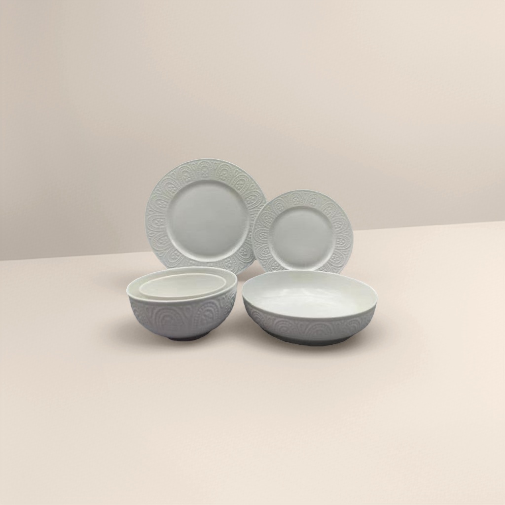 White ceramic tableware plate and bowl set for home use, simple dining plate and bowl set Application Scenario