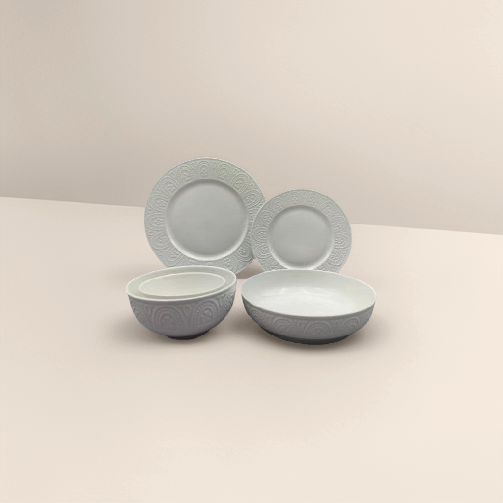 White ceramic tableware plate and bowl set for home use, simple dining plate and bowl set details Picture