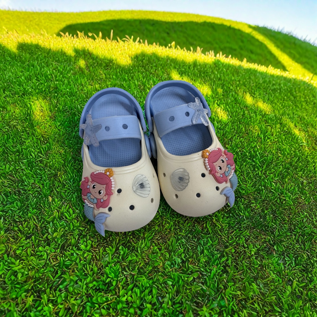 Cartoon mermaid-decorated children's crocs, breathable, anti-slip, soft-soled, cute, fashionable and casual shoes Specification image