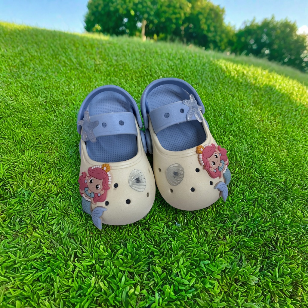 Cartoon mermaid-decorated children's crocs, breathable, anti-slip, soft-soled, cute, fashionable and casual shoes