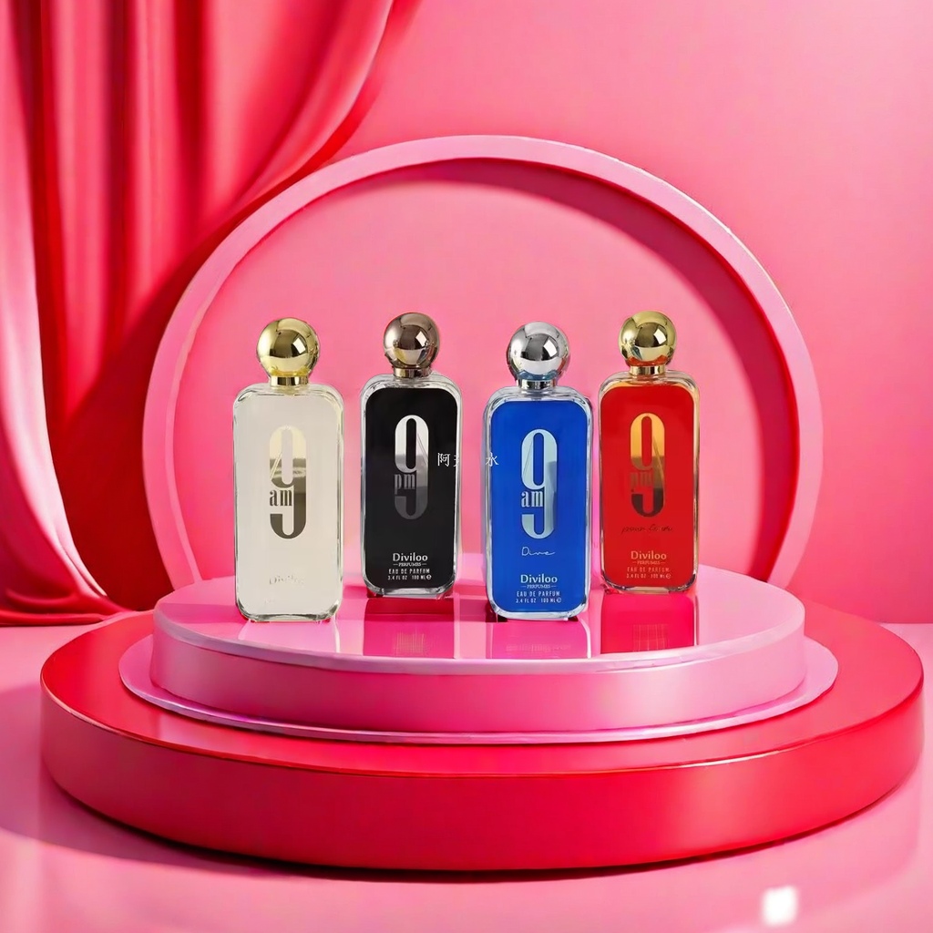 A set of four Diviloo perfume bottles in different colors in a gift box details Picture