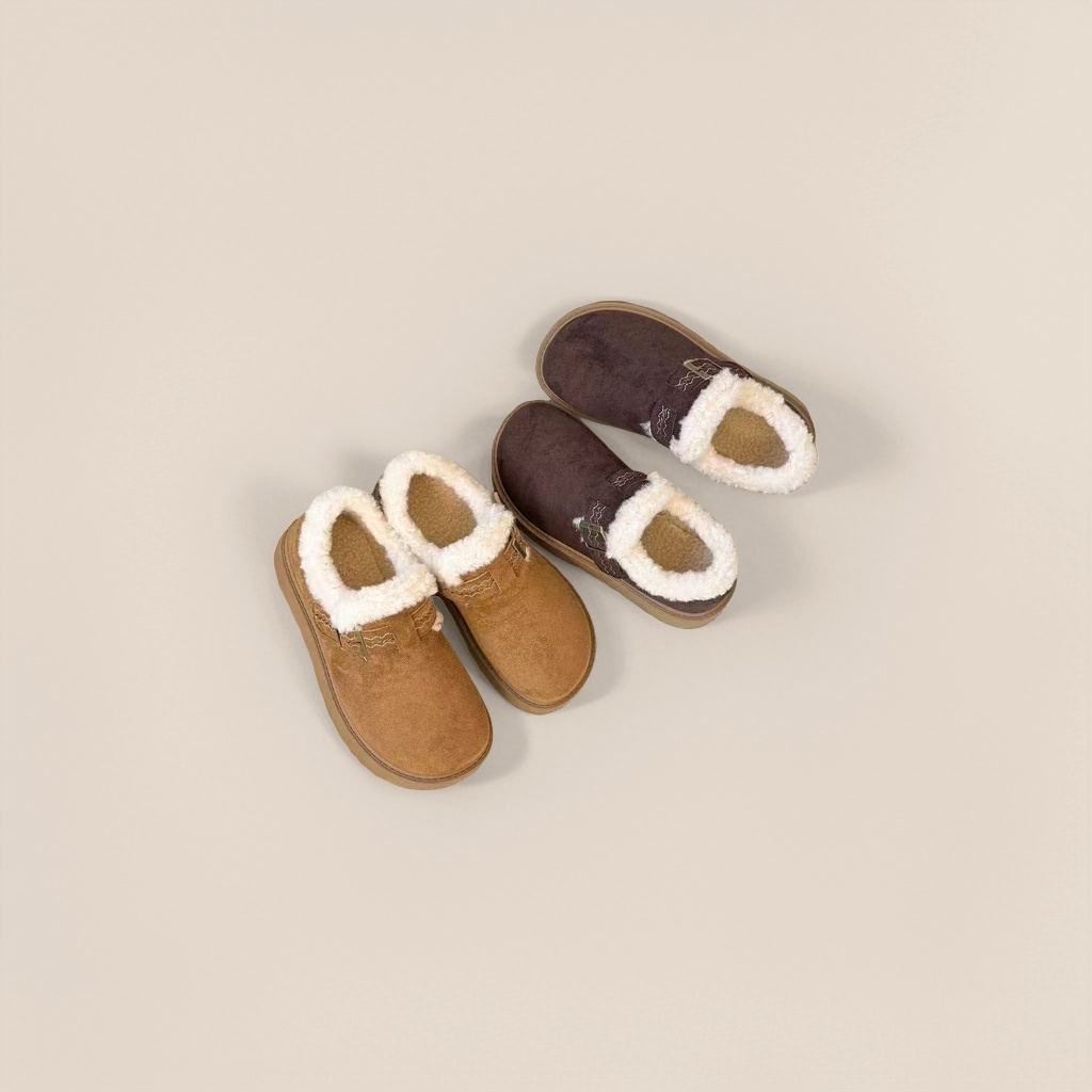 The Burken 226-2 winter warm cotton shoes feature a comfortable fleece lining and a flat, camel-brown color Application Scenario