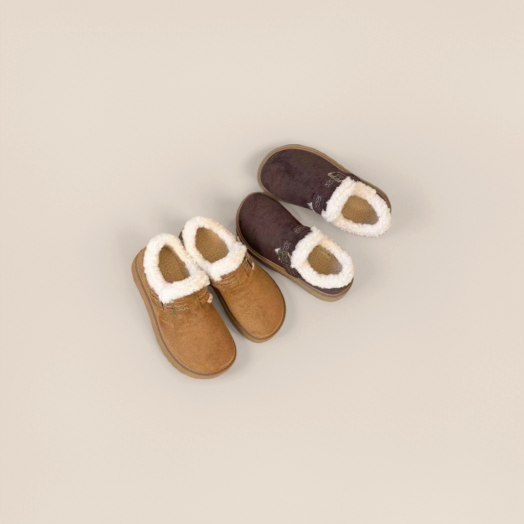 The Burken 226-2 winter warm cotton shoes feature a comfortable fleece lining and a flat, camel-brown color Specification image