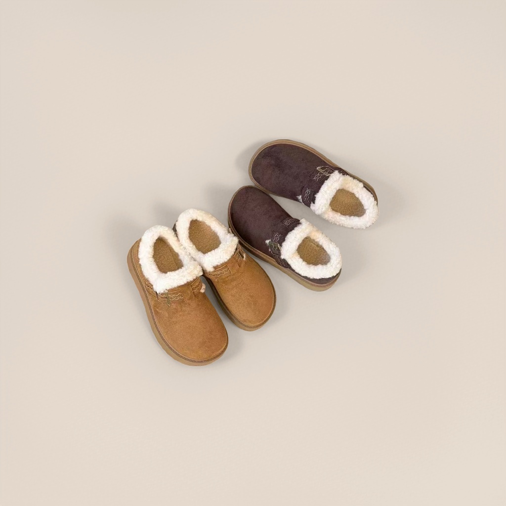 The Burken 226-2 winter warm cotton shoes feature a comfortable fleece lining and a flat, camel-brown color details Picture