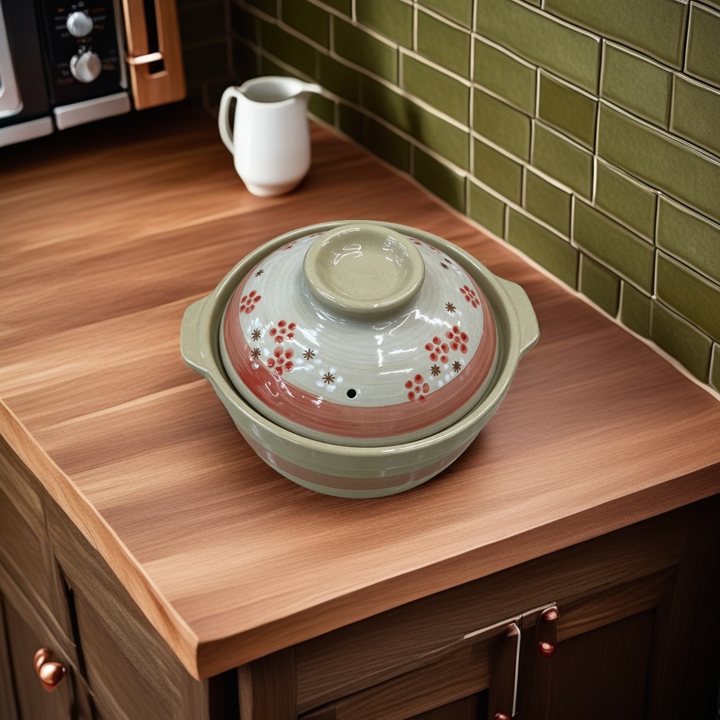 8.5中深砂锅 日式樱花21.5cm口径陶瓷炖锅 家用耐高温煲汤锅货源