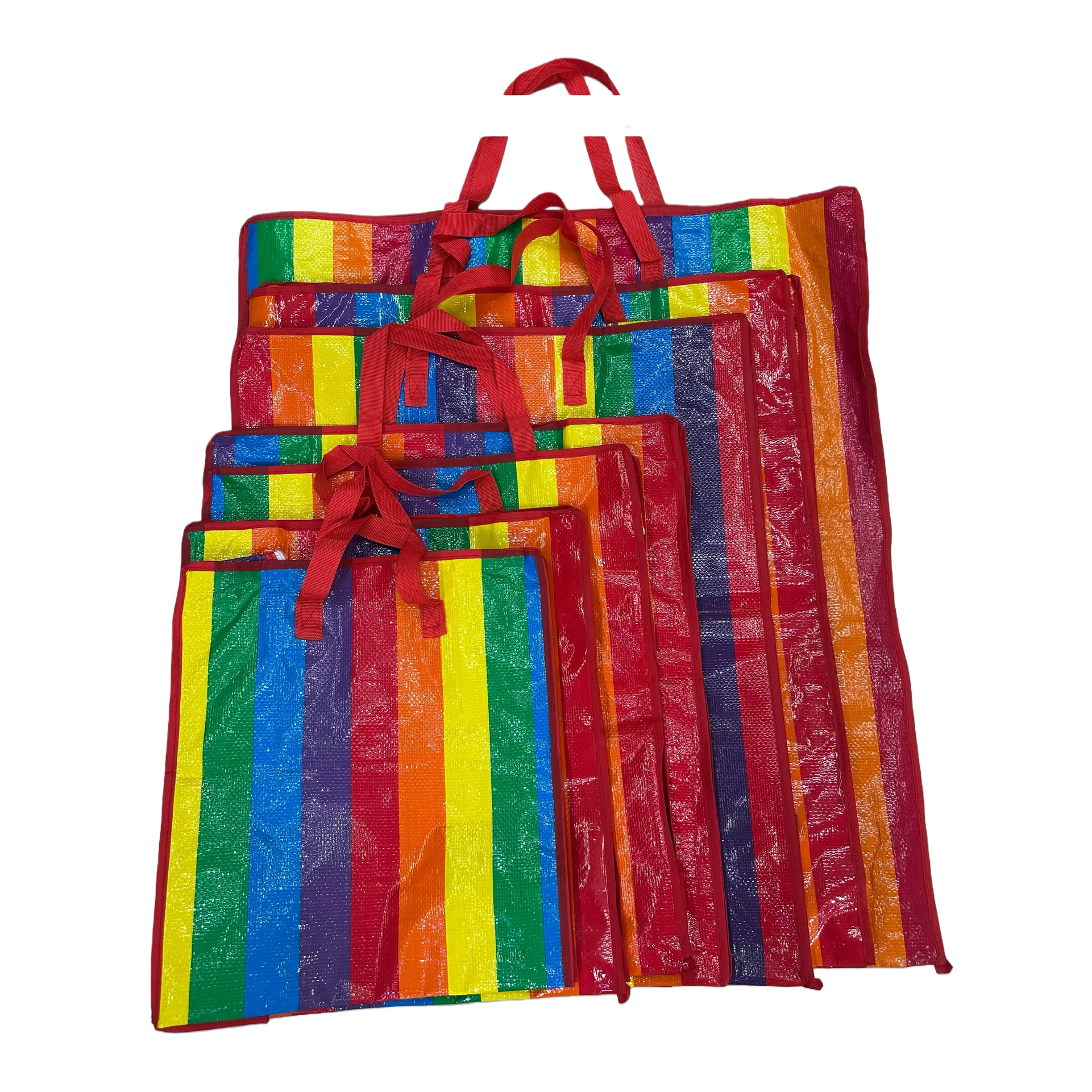 Rainbow striped PP woven bag storage bag, large capacity, reusable, dust-proof and moisture-proof Item Picture