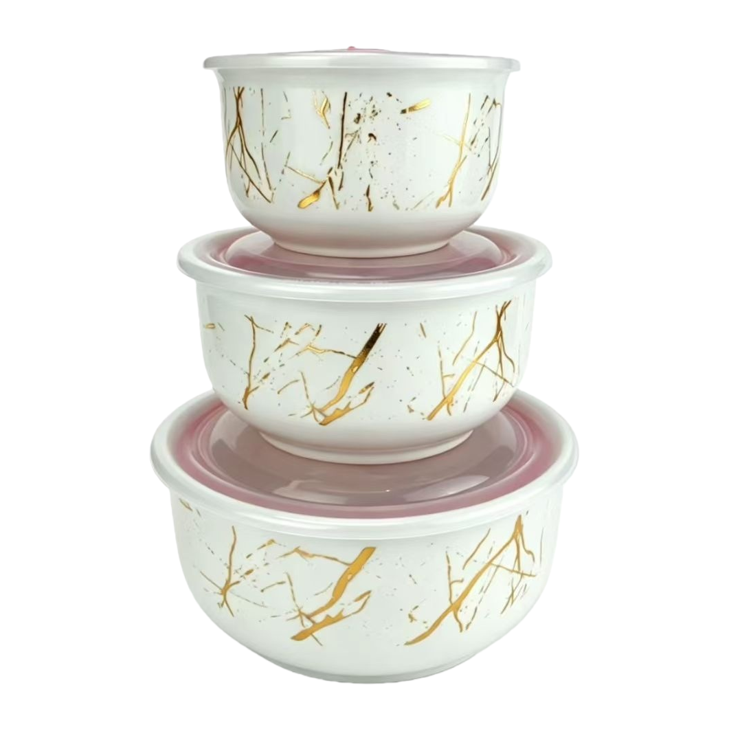 Decorative golden crack pattern ceramic fresh-keeping bowl set, ceramic tableware set, ceramic bowl Item Picture