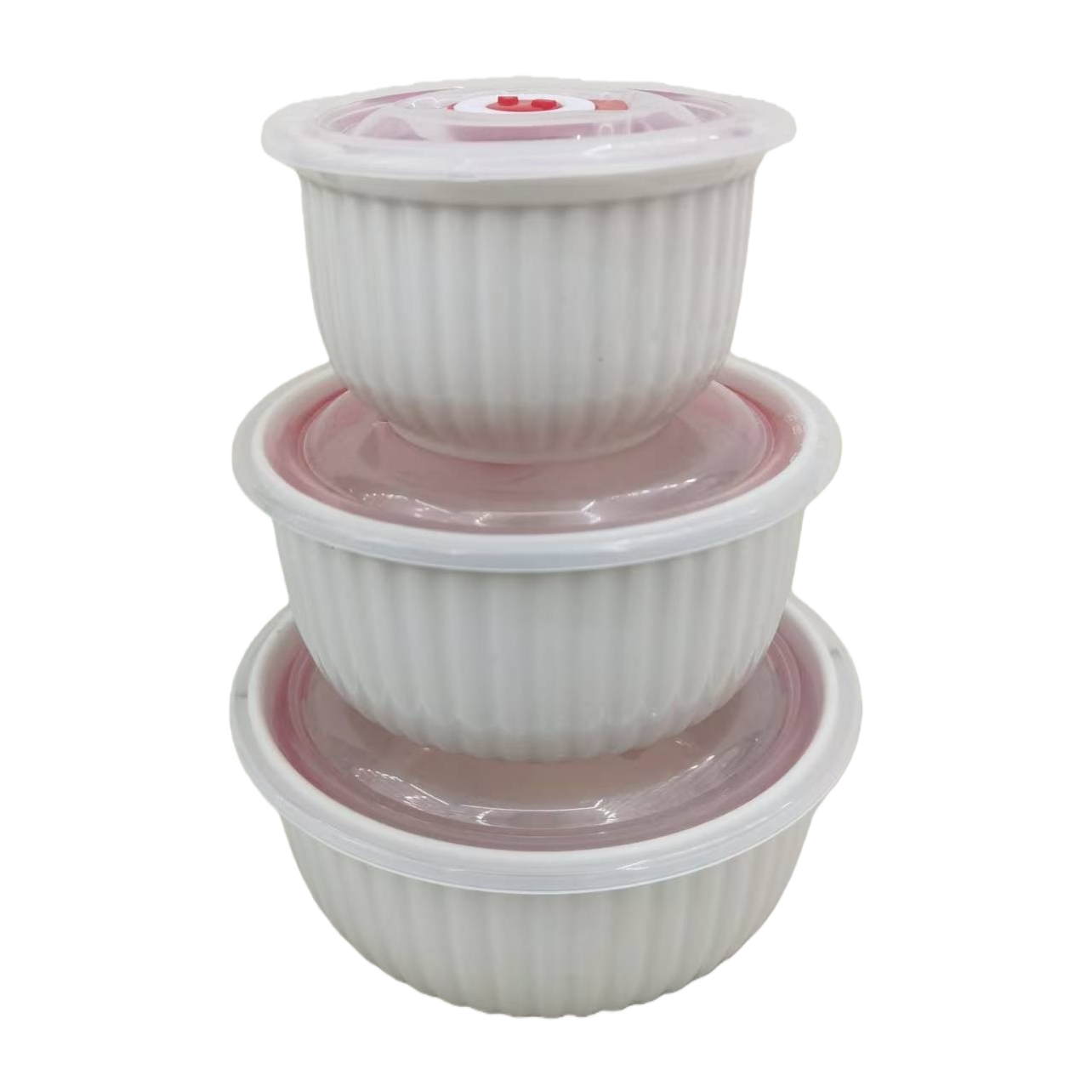 White storage bowl set with pink lid, ceramic bowl, fresh-keeping bowl, food storage bowl Item Picture