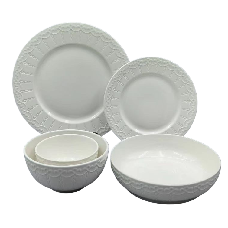 White ceramic tableware plates and bowls, home simple dining plate set, ceramic plates Item Picture